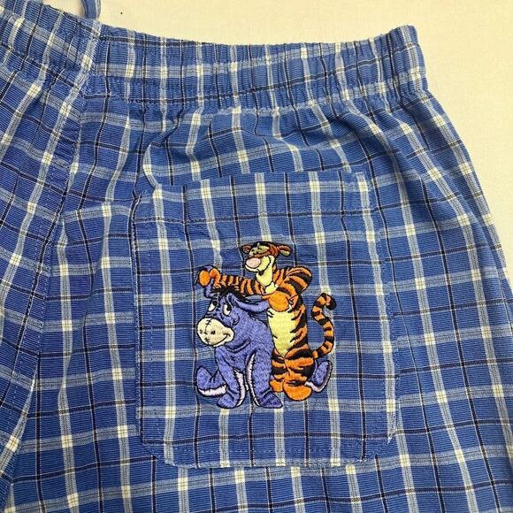 Disney Store Plaid PJ Pajama Pants Eeyore Embroidered Pocket Size S Blue Pooh - Picture 1 of 8
